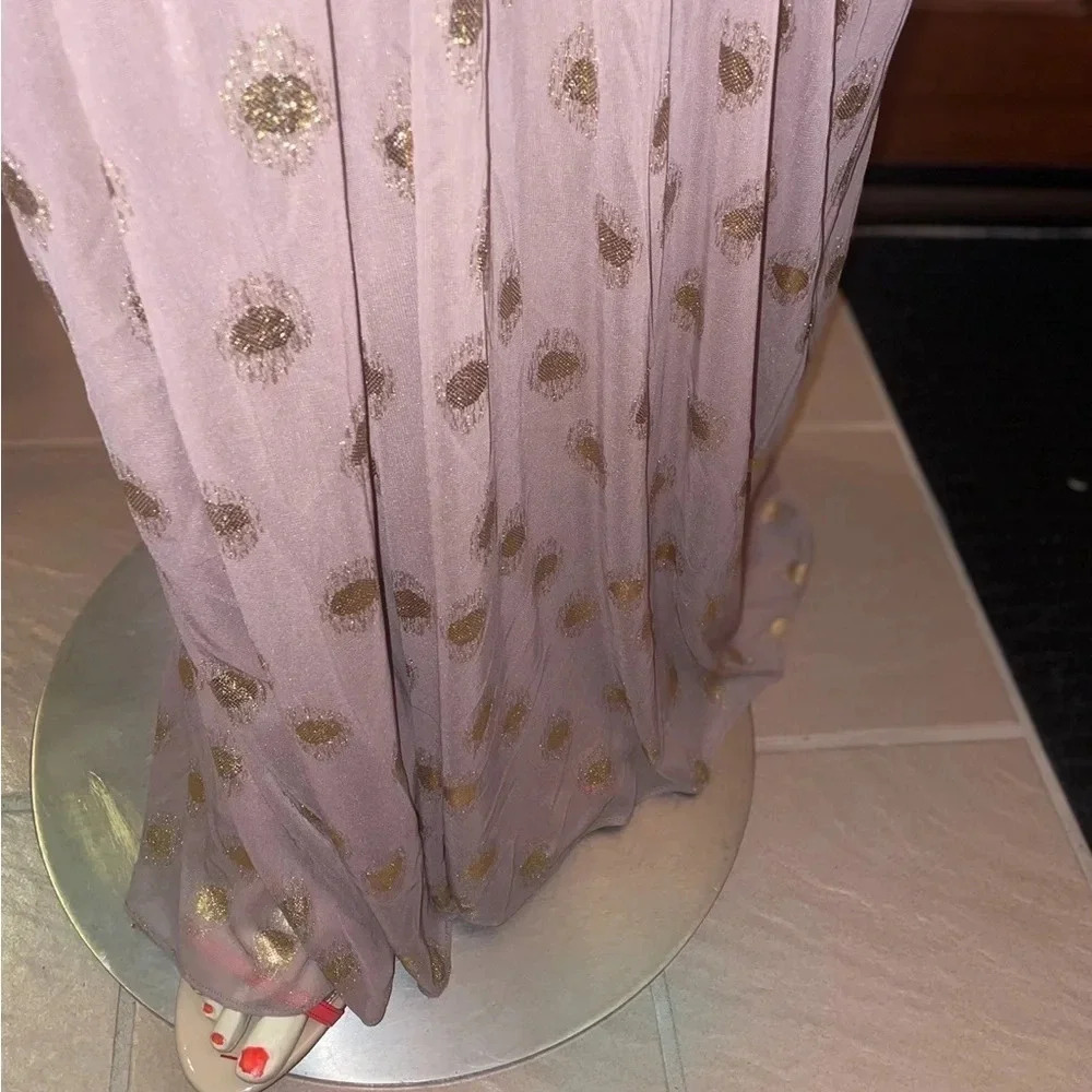 ADRIANNA PAPELL BLUSH FOILED METALLIC DOT DRAPED STRAPLESS GOWN SZ 6 - Picture 11 of 16